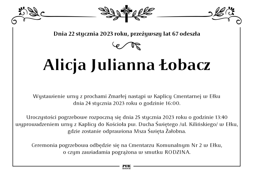 Alicja Julianna Łobacz - nekrolog